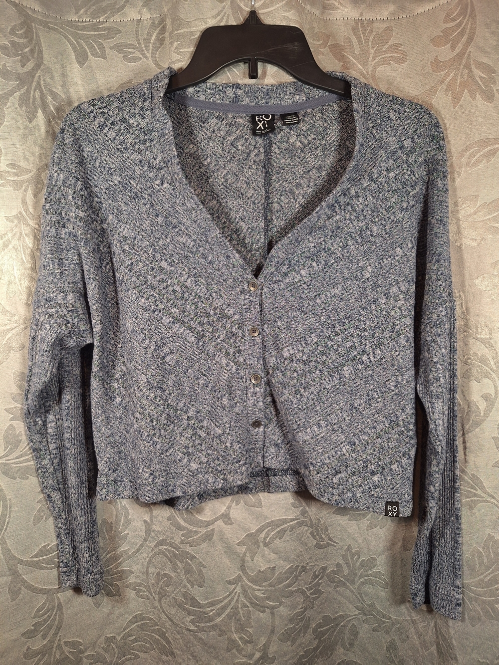 ROXY Blue Heathered V-Neck Button Cardigan Sweater Women's XS